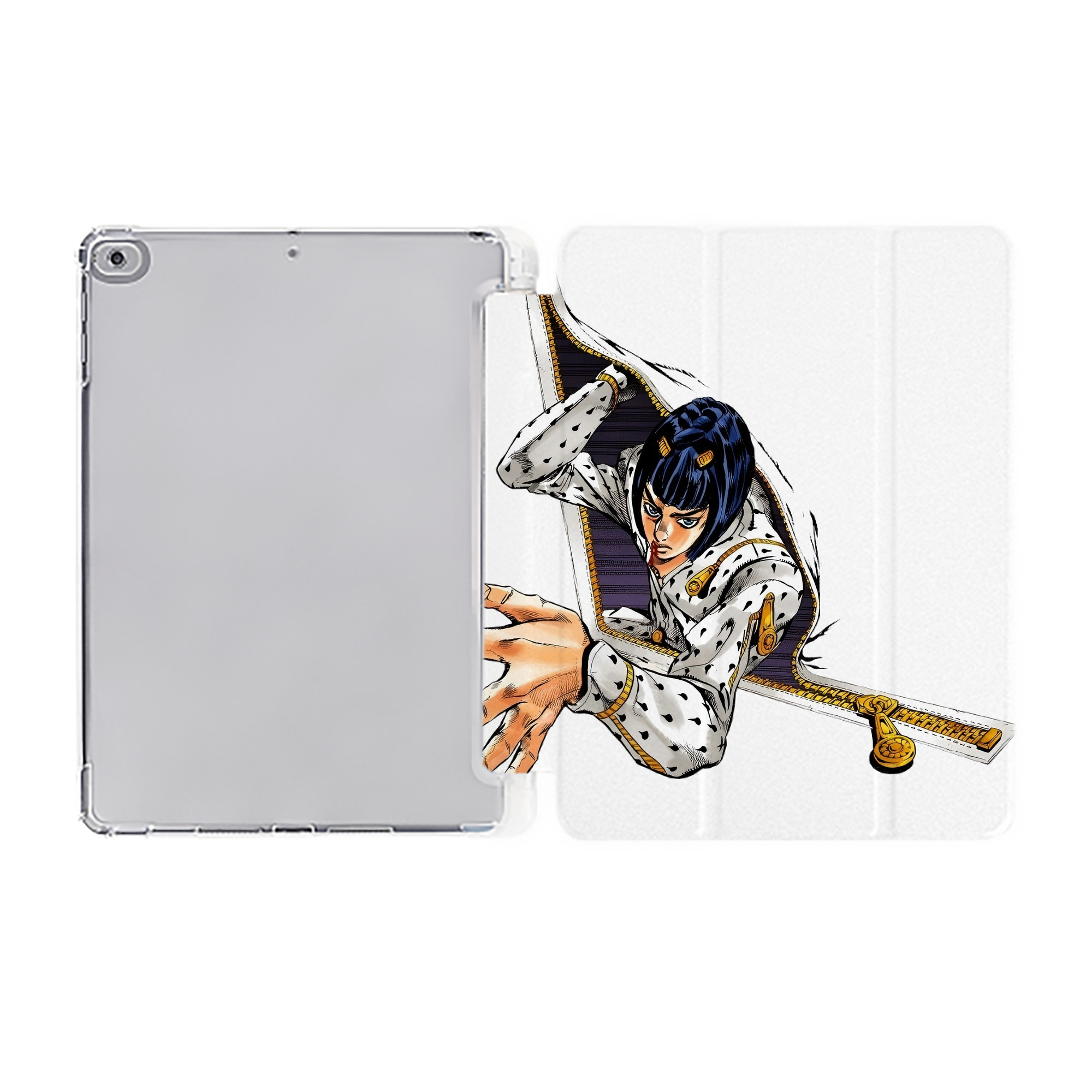 （画像用） ジョジョの奇妙な冒険 ブローノ?ブチャラティ JoJo's Bizarre Adventure Bruno Bucciarati IPad ケース ペン収納付き 三つ折りスタンド PUレザー×シリコン 対応機種9.5/10.5/10.9インチ
